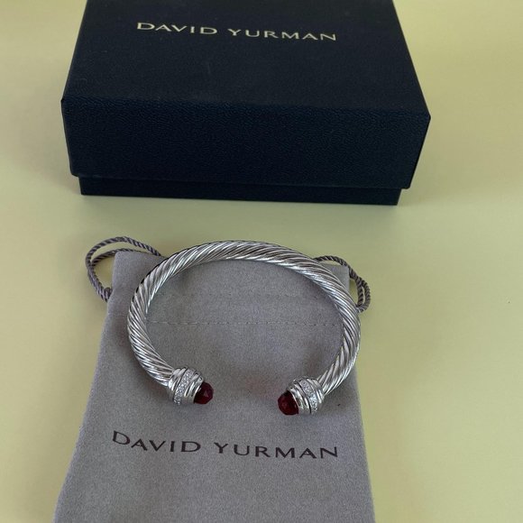 Cable Classics Bracelet in Sterling Silver with Garnet and Pavé Diamonds M - Picture 3 of 6